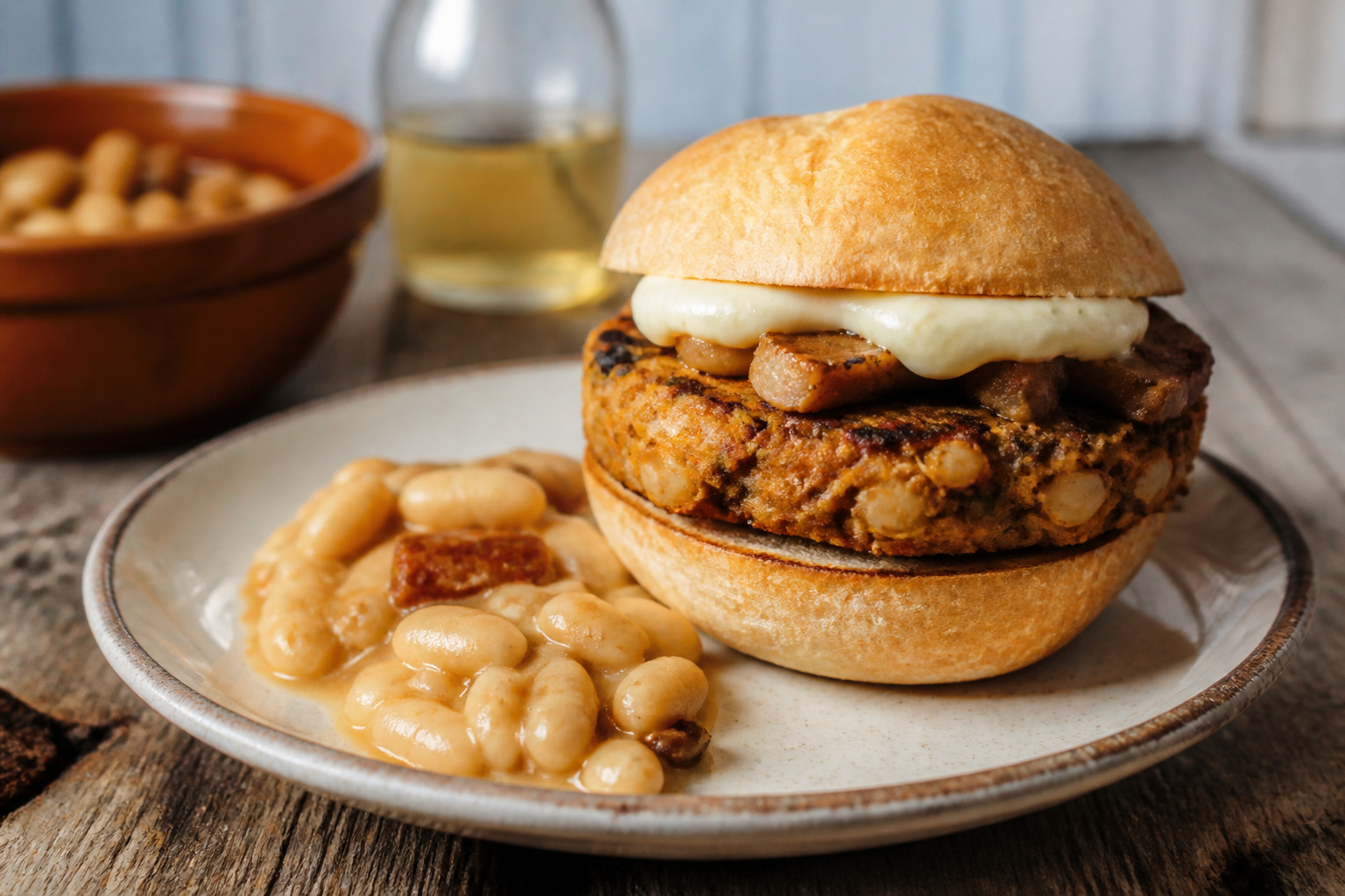 Hamburguesas de fabada con mahonesa vegana