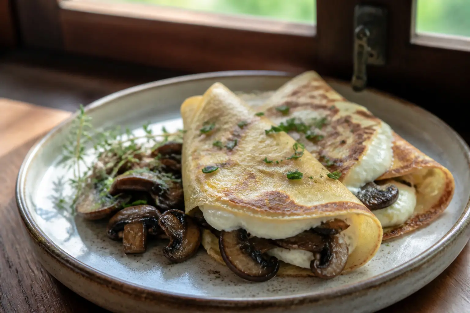 Crepes de champiñones y queso de cabra