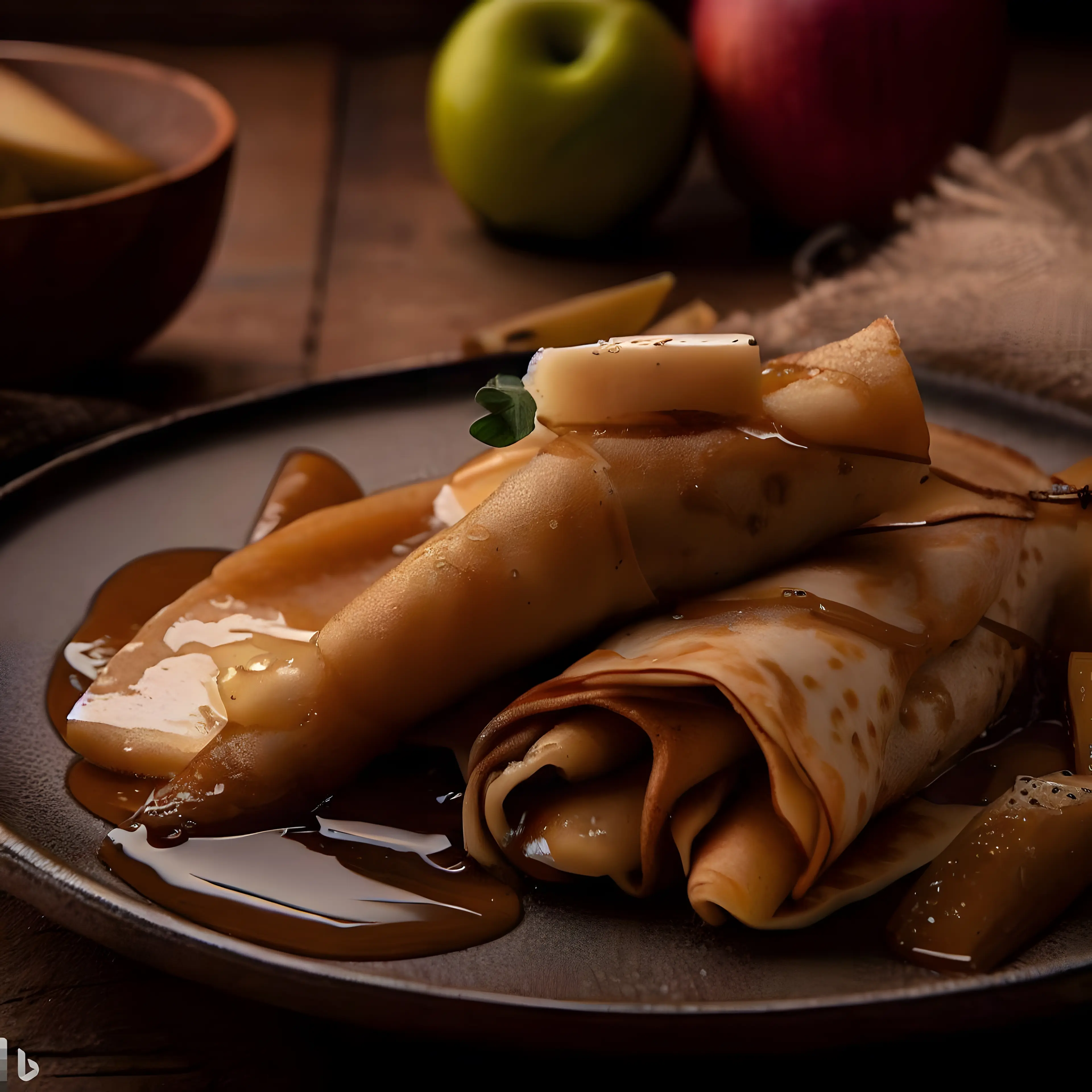 Crepes rellenos de manzana y queso La Peral