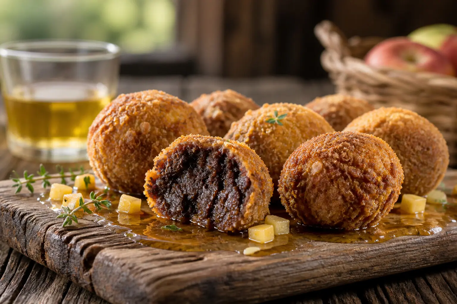Croquetas de morcilla y manzana con salsa de sidra