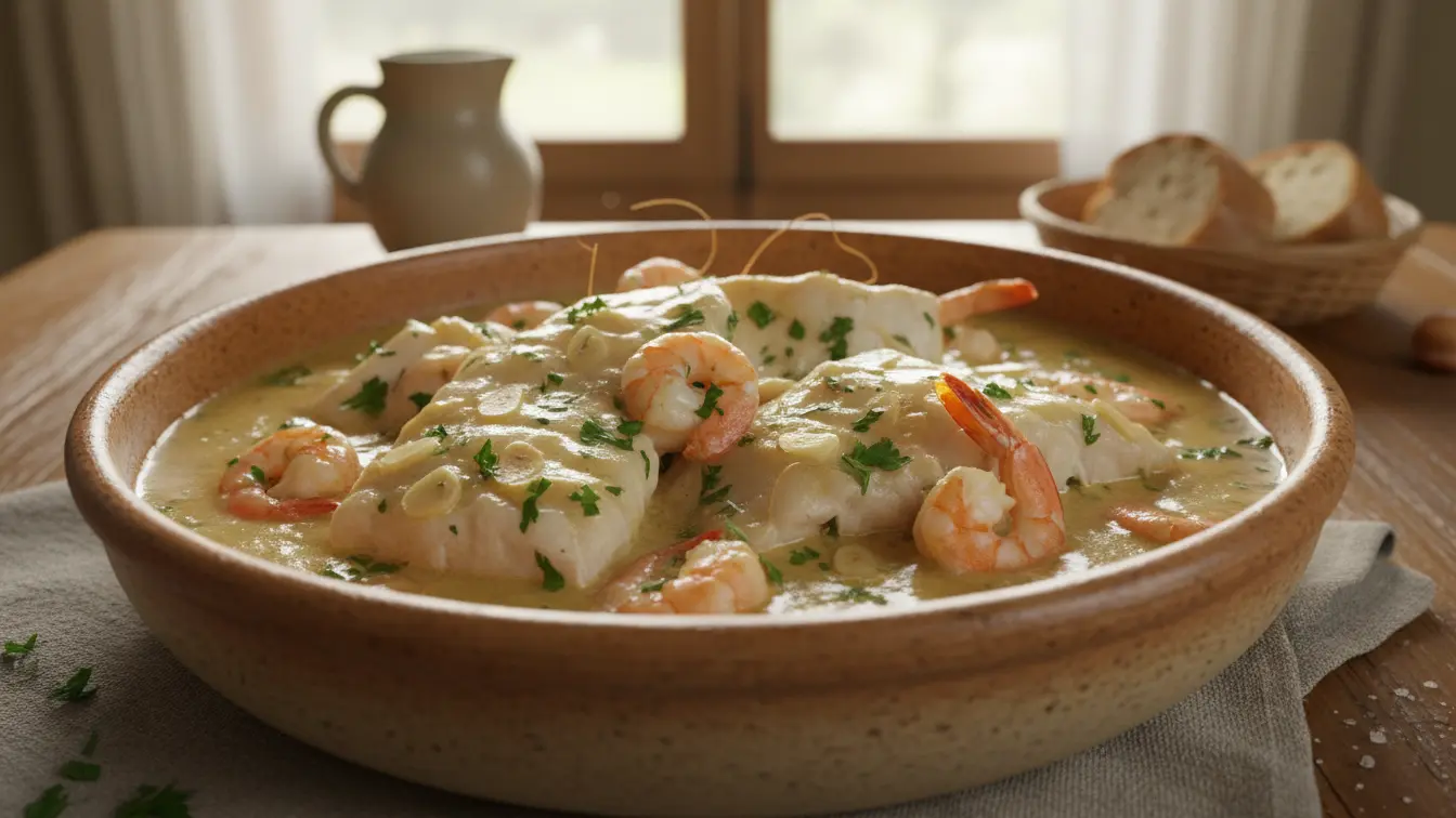 Rape a la sidra con gambas (Pixín de Gala)