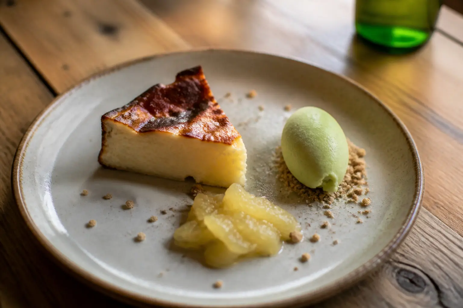 Tarta de queso con helado de manzana ácida